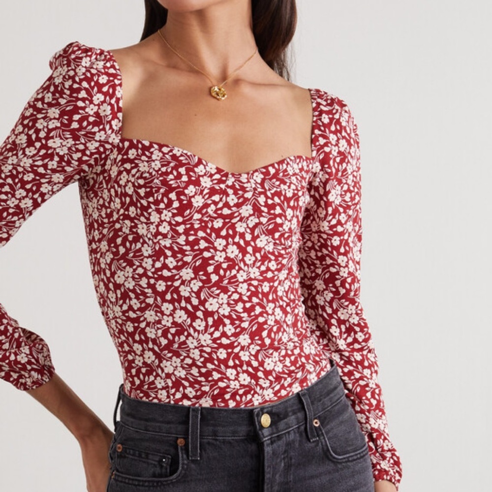 NWOT Reformation Reign Floral Print Crepe Blouse Top Sz 0